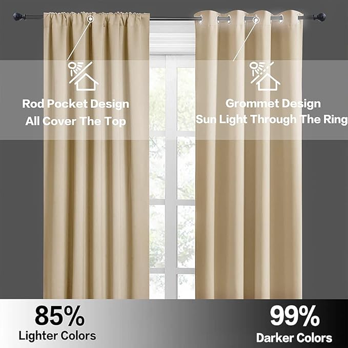 RYB HOME Curtains for Bedroom 84 inches Long 2 Panels Set, Privacy Thermal Insultaed Sunlignt Heat Blocking Drapes for Nursery Rental Room, Width 42 by Length 84, Biscotti Beige