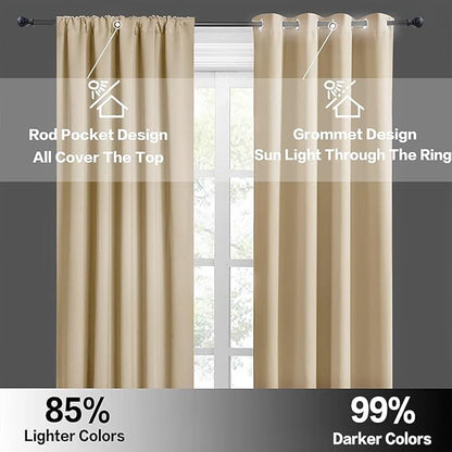 RYB HOME Cafe Curtains 24 inch Length, RV Curtains for Camper Windows, Mini Short Small Insulating Light UV Heat Blocking Privacy Half Window Tiers, Width 29 by Length 24, Biscotti Beige, 2 Panels