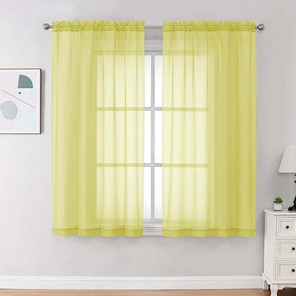 OVZME Sheer Curtains 63 inch Length 2 Panels Set for Bedroom Living Room, Soft Airy Elegant Light Filtering Sheer Curtains, Dual Rod Pocket Window Drapes, Each 42W x 63L Inches, Lemon