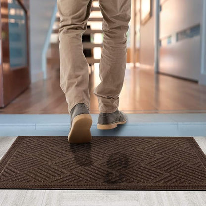 Mibao Front Door Mat, Dirt Trapper Welcome Mat for Outdoor Indoor, Non-Slip Waterproof Doormat, Durable Machine Washable Low Profile Entry Rug for Back Door Outside Patio, 61.5" x 36", Coffee Grid