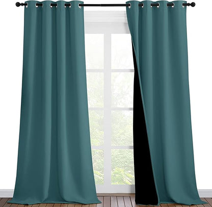 NICETOWN 100% Blackout Blinds, Laundry Room Decor Window Treatment Curtains, Thermal Insulated Energy Smart Drapes and Draperies for Villa, Hall and Studio, Sea Teal, Set of 2, 46 inches x 90 inches