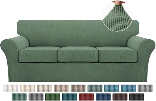 Turquoize 4 Piece Sofa Covers for 3 Cushion Couch Sofa Slipcover Soft Couch Cover for Dogs-Washable Sofa Furniture Covers with 3 Individual Cushion Covers Jacquard Fabric (3 Cushion Sofa, Loden Frost)