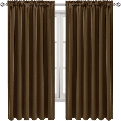 DWCN Blackout Curtains for Living Room Thermal Insulated, Energy Saving & Noise Reducing Bedroom Curtains, Brown, W 70x L 72 Inch, Set of 2 Rod Pocket Curtain Panels