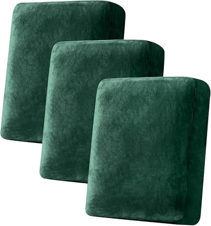 Couch Cover Stretch Velvet Sofa Cushion Cover 3-Piece - Elastic Washable Slipcover for Seat or Backrest, Couch Seat Covers for Sofas (Christmas Green)