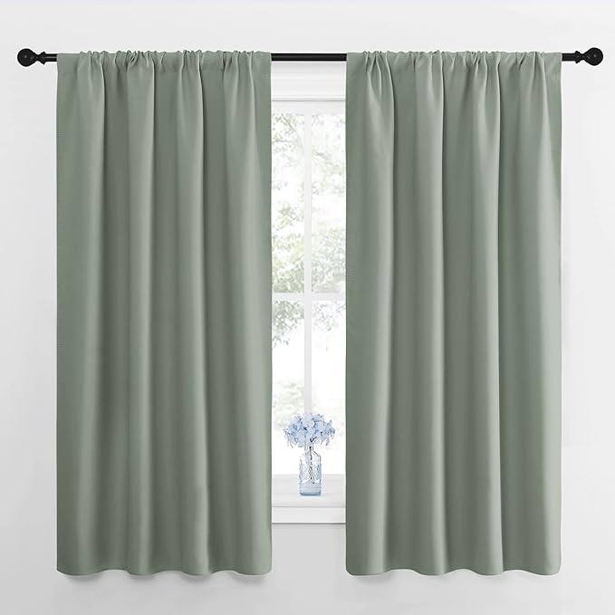 NICETOWN Window Curtains Blackout Drapes - Thermal Insulated Solid Rod Pocket Blackout Curtains/Draperies for Living Room (Greyish Green, One Pair, 42 by 63-Inch)