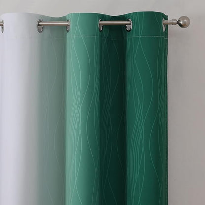 Estelar Textiler Green and Greyish White Ombre Blackout Curtains 45 Inch Length 2 Panels, Full Room Darkening Gradient Drapes for Kitchen, Thermal Insulated Grommet Short Curtains for Bathroom,42Wx45L