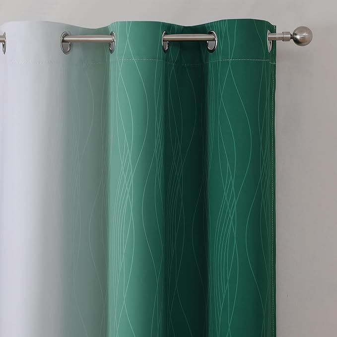 Estelar Textiler Ombre Greyish White and Green Blackout Curtains & Drapes for Bedroom, Thermal Insulated Full Light Blocking Grommet Blackout Spring Drapes for Kids Room, 42Wx63L, 2 Panels