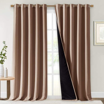 NICETOWN Extra Long Truly Blackout Drapes for Hall and Villa, 100% Blackout Window Curtain Panels with Black Lined for Night Shift Worker, 70-inch Width x 108-inch Length, Cappuccino, 2 Pieces