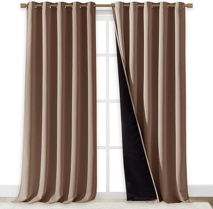 NICETOWN Warm Curtains for Winter, Complete Blackout Shades for Large Window Door, 100% Blackout Curtain Panels with Black Lined, 70 inches Width Each Panel, 95 inches Length, Cappuccino, 2 Pieces