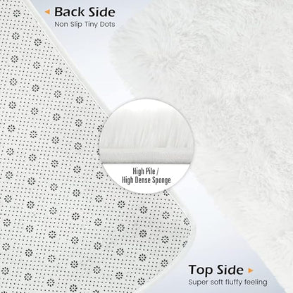 Amearea Premium Soft Fluffy Rug Modern Shag Carpet, 5' x 7', Fuzzy Plush Rugs for Living Room Bedroom Kids Room Home Decor, Nursery Non Slip Indoor Shaggy Carpets, White