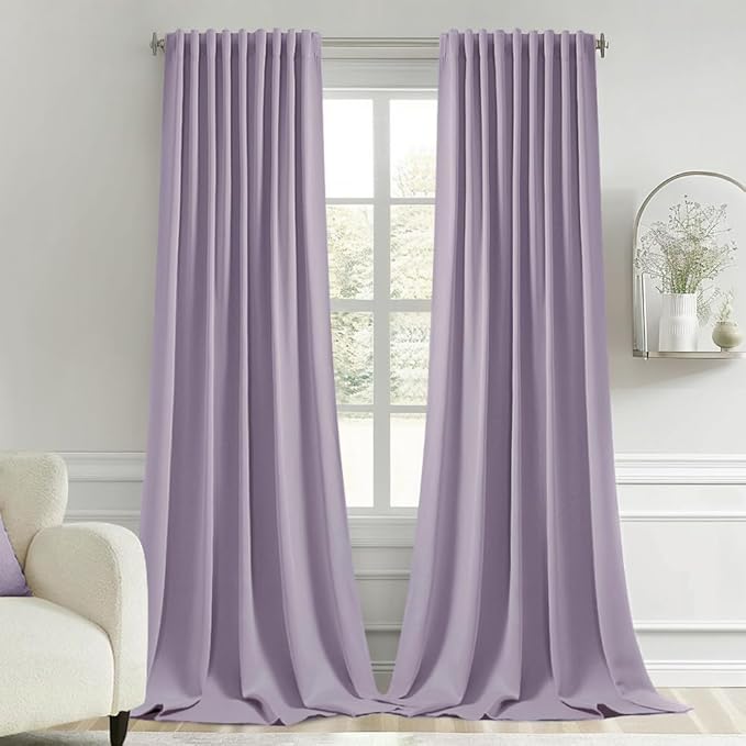 MIULEE Lilac Back Tab Blackout Curtains 120 Inch Long 2 Panels Set for Bedroom, Rod Pocket/Pinch Pleated Extra Long Thermal Insulated Living Room Darkening Light Blocking 10FT Drapes