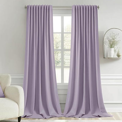 MIULEE Lilac Back Tab Blackout Curtains 120 Inch Long 2 Panels Set for Bedroom, Rod Pocket/Pinch Pleated Extra Long Thermal Insulated Living Room Darkening Light Blocking 10FT Drapes