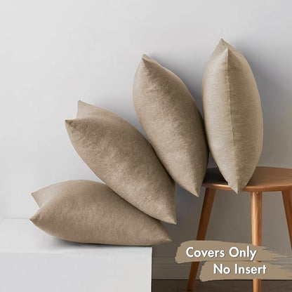 MIULEE Pack of 4 Decorative Outdoor Throw Pillow Covers Linen Waterproof Pillow Covers Farmhouse Cushion Cases for Patio Garden Tent Balcony Couch Sofa 16x16 inch Khaki