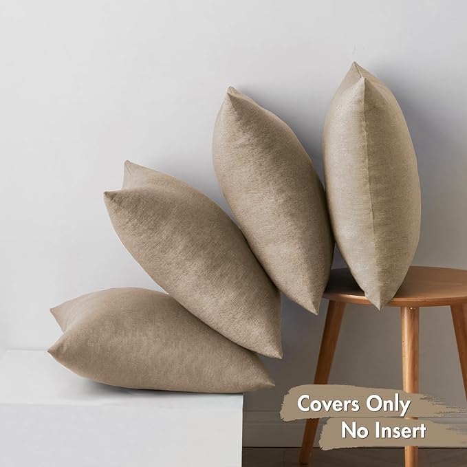 MIULEE Pack of 4 Decorative Outdoor Throw Pillow Covers Linen Waterproof Pillow Covers Farmhouse Cushion Cases for Patio Garden Tent Balcony Couch Sofa 18x18 inch Khaki