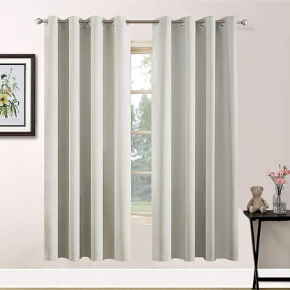 Yakamok Curtains 63 Inch Length Room Darkening Thermal Insulated Soft and Smooth Curtain with Grommet for Living Room(2 Panels,52Wx63L, Light Beige)