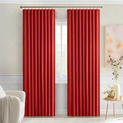 MIULEE Christmas Red Back Tab Blackout Curtains 84 Inch Length 2 Panels Set for Living Room Bedroom Privacy, Rod Pocket/Pinch Pleat Thermal Insulated Room Darkening Pleated Light Blocking Drapes