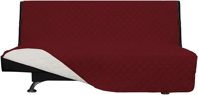 Easy-Going Futon Sofa Slipcover Reversible Sofa Cover Armless Cover Furniture Protector Couch Cover Water Resistant Pets, Kids, Children, Dog, Cat Christmas Red/Ivory