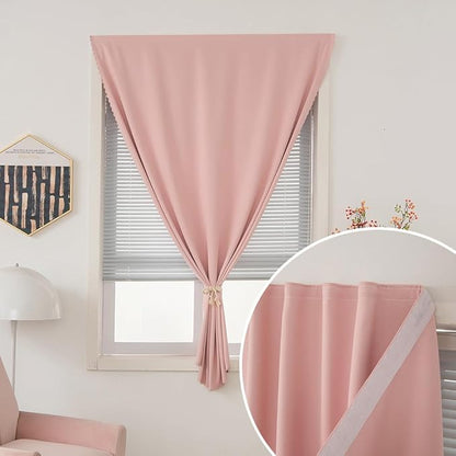 Self Adhesive Curtains, Stick Curtain Blackout Shades Window Cover Curtains for Living Room No Drilling, 47" W X 84" L, Pink, 1 Panel