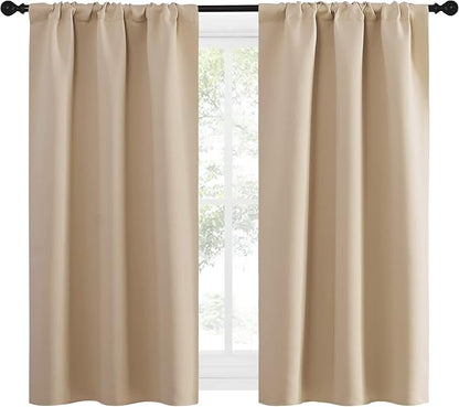 NICETOWN Blackout Room Darkening Curtains - Home Decoration Light & Noise Reducing Thermal Insulated Window Draperies with Rod Pocket Top (Biscotti Beige, 2 Panels, 34 inches Wide x 54 inches Long)