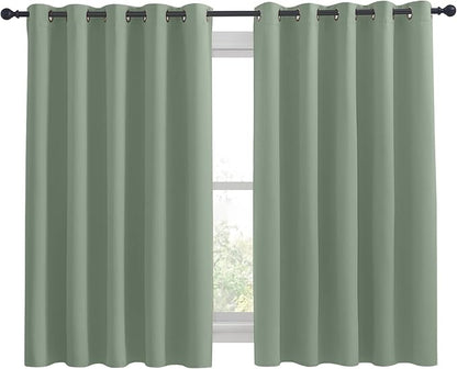 NICETOWN Thermal Insulated Greyish Green Blackout Curtains for Bedroom, Window Treatment Solid Grommet Room Darkening Drape Panels for Bedroom (Set of 2, 70 by 63 inches Long)