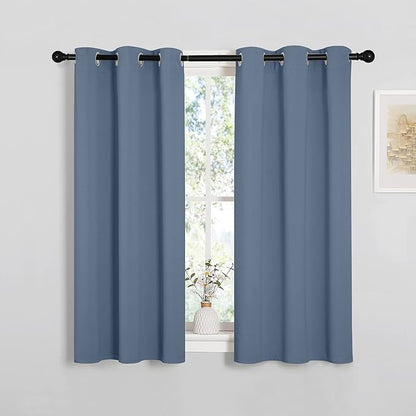 NICETOWN Kitchen Curtains Small Window Curtains & Drapes, Thermal Insulated Solid Grommet Panels for Cupboard, Loft, Cafe, Dining Room (Stone Blue, 34" W x 45" L, 2PCs)