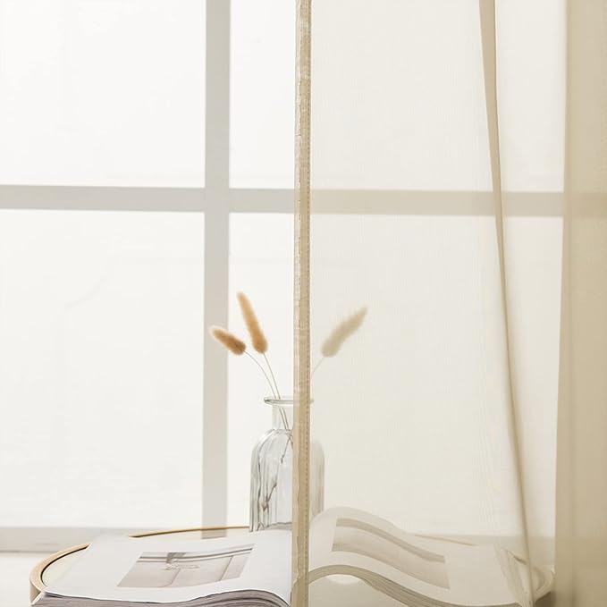 MIULEE Short Sheer Curtains 30 Inch Length for Kitchen Bathroom Cafe Half Window Treatment, Rod Pocket Tier Curtains 2 Panels, 29x30 Inches Long, Beige