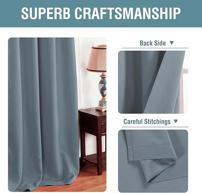 H.VERSAILTEX Blue Curtains/Drapes Blackout for Bedroom Room Darkening Thermal Curtains for Living Room Noise Reducing Sound Proof Solid Grommet Curtain (One Panel, Stone Blue, 52" W x 102" L)