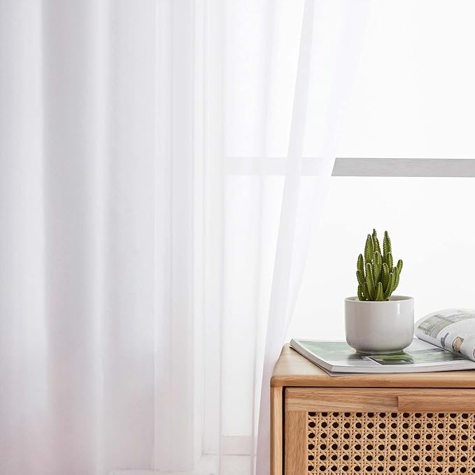 White Sheer Curtains 63 Inch Length 2 Panels Set for Living Room Bedroom, Airy Soft Light Filtering Sheer Dining Room Curtains, Modern Rod Pocket Drapes, White, Each 42" Wx63 L