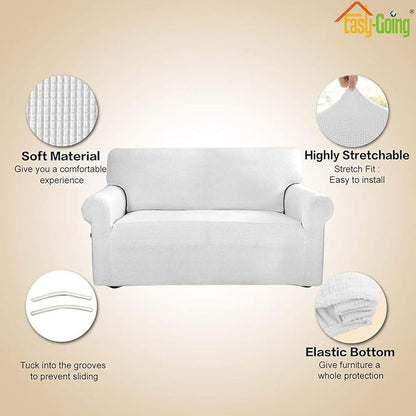 Easy-Going Stretch Loveseat Slipcover 1-Piece Sofa Cover Furniture Protector Couch Soft with Elastic Bottom for Kids Polyester Spandex Jacquard Fabric Small Checks (Loveseat, Snow White)