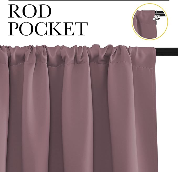 NICETOWN Room Darkening Curtains for Bedroom - Home Decoration Privacy Protection Thermal Insulated Solid Drapes/Draperies for Sliding Glass Door (Dry Rose, Set of 2, 52 x 84 inches)