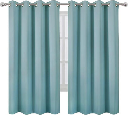 LEMOMO Stone Blue Blackout Curtains 66 x 63 Inch Length/Set of 2 Curtain Panels/Thermal Insulated Room Darkening Blackout Curtains for Bedroom
