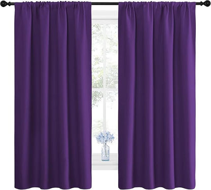 NICETOWN Blackout Curtains for Living Room - Triple Weave Home Decoration Thermal Insulated Solid Rod Pocket Blackout Drapes for Bedroom(Set of 2, 42 x 63 Inch, Royal Purple)