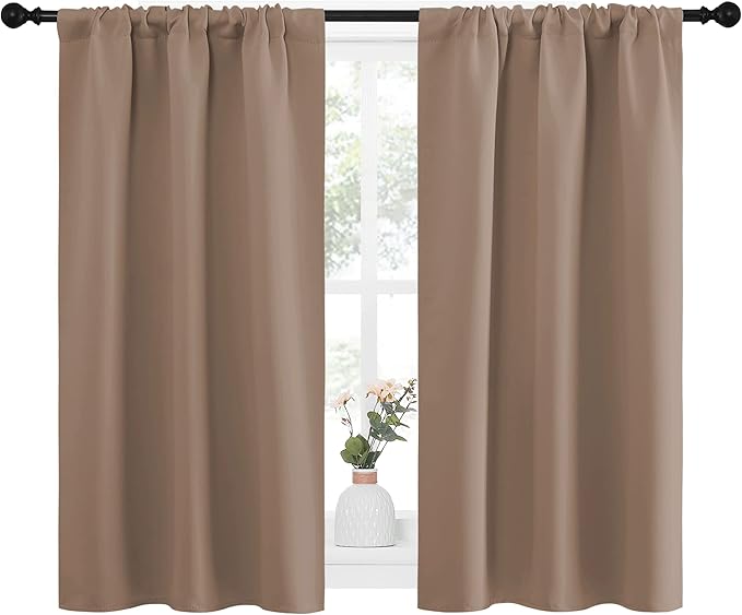 NICETOWN Kitchen Window Blackout Curtains - Window Treatment Thermal Insulated Rod Pocket Small Blackout Draperies/Drapes for Bedroom/Kitchen (Cappuccino, Set of 2, 34 inches Wide by 45 inches Long)