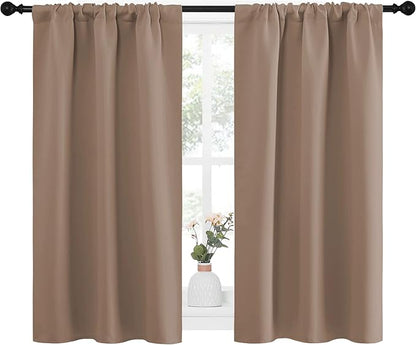 NICETOWN Kitchen Window Blackout Curtains - Window Treatment Thermal Insulated Rod Pocket Small Blackout Draperies/Drapes for Bedroom/Kitchen (Cappuccino, Set of 2, 34 inches Wide by 45 inches Long)