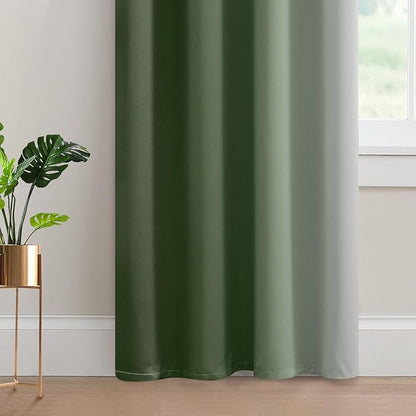 Yakamok Greyish White and Sage Green Ombre Curtains,Light Blocking Curtains,Room Darkening Grommet Window Drapes for Bedroom(Sage Green,52x84 Inch,2 Panels)