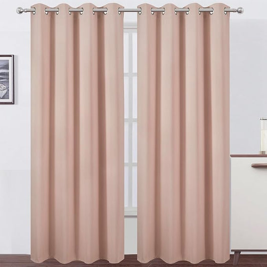 LEMOMO Blackout Curtains 52 x 90 inches Long Blush Curtains Set of 2 Panels Thermal Insulated Room Darkening Curtains for Bedroom