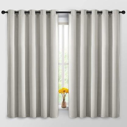 Yakamok Blackout Curtains Room Darkening Thermal Insulated Window Panels,Solid Grommet Top Drapes for Bedroom/Living Room(62Wx63L, Light Beige, 2 Panels)