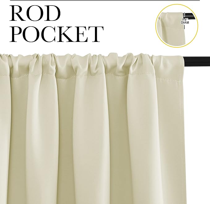 NICETOWN RV Blackout Curtains for Camper Windows, Beige, 34" x 36", Set of 2, Kitchen Curtains, Short Blackout Drapes, Thermal Insulated Rod Pocket Window Treatment Draperies for Nursery