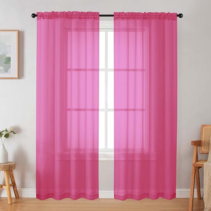 Hot Pink Sheer Curtain for Bedroom Living Room 72 Inches Long 2 Panels Set, Solid Soft Airy Light Filtering Sheer Window Curtains, Modern Rod Pocket Door Curtain, Hot Pink, 42" Wx72 L Inches