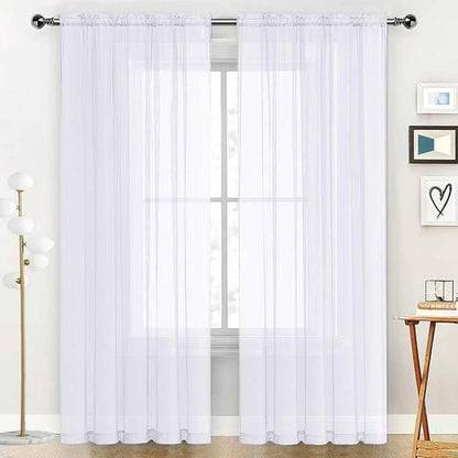 SpaceDresser Sheer Voile Window Treatment Rod Pocket Curtain Panels for Kitchen Bedroom Living Room Drapes Sunlight Filtering Privacy Semi Home Decor Assorted Colors Sizes (Optical White, 52 W x 84 L)