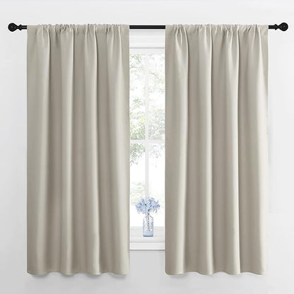 NICETOWN Blackout Curtains for Living Room, Darkening Window Curtain Panels, Easy-Care Solid Thermal Insulated Draperies/Drapes for Daughter Room (Natural, 2 Panels, 42 by 63)