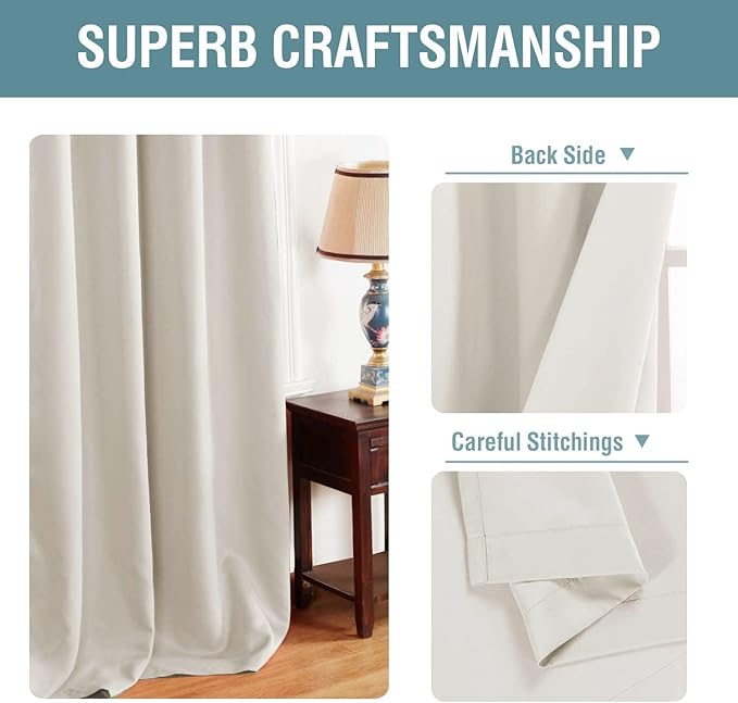 H.VERSAILTEX Light Blocking Curtain for Living Room Thermal Insulated Window Treatment Panel/Drape for Dining Room, Elegant Soft Curtain for Bedroom Grommet Top One Panel (Ivory - 52x84 Inches)