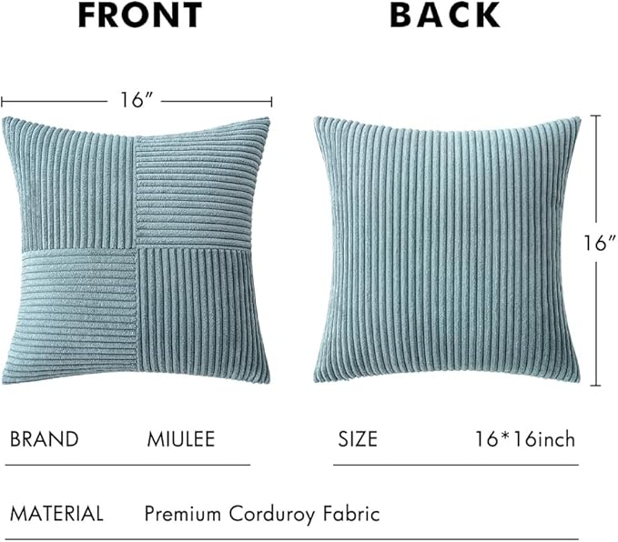 MIULEE Sky Blue Decorative Throw Pillow Covers 16x16 Inch for Couch Bed Sofa Pack of 2 Boho Farmhouse Throw Pillows Soft Cross Corduroy Patchwork Textured Cushion Cases
