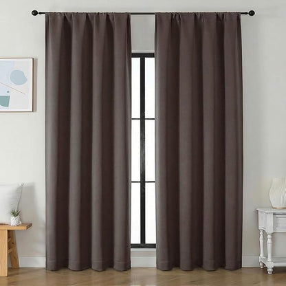 Simplebrand Ava Chocolate Blackout Curtains for Bedroom 90 Inches Long 2 Panels Set, Solid Privacy Energy Saving Living Room Window Treatment Curtains Blackout Drapes, W50 x L90 Inch, Chocolate