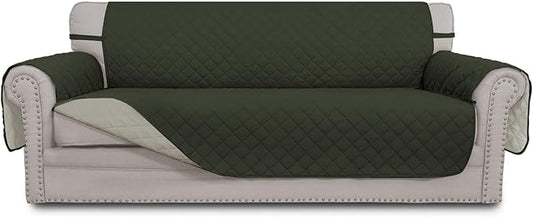 Easy-Going 4 Seater Sofa Slipcover Reversible Sofa Cover Water Resistant Couch Cover with Foam Sticks Elastic Straps Furniture Protector for Pets Children Dog Cat (XX-Large, Army Green/Beige)