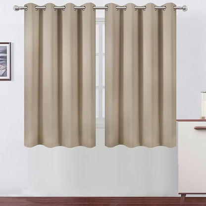 LEMOMO Blackout Curtains 66 x 54 Inch Long Khaki Curtains Set of 2 Panels Room Darkening Curtains for Bedroom and Living Room