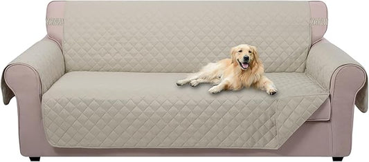 U-NICE HOME Reversible Sofa Cover Couch Cover for Dogs with Elastic Straps Water Resistant Furniture Protector for Pets Couch Cover for 3 Cushion Couch (Sofa, Beige/Beige)