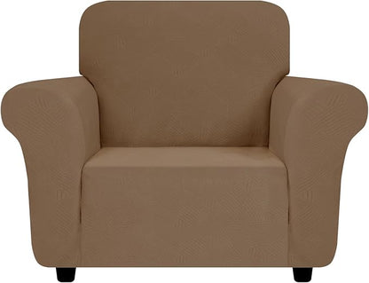 ZNSAYOTX Chair Cover with Arms (30"-47"), New Striped Sofa Chair Covers for Living Room, Dogs Pet Friendly Anti-Slip Chair Protector Spandex Armchair Slipcovers (Light Coffee, Chair)