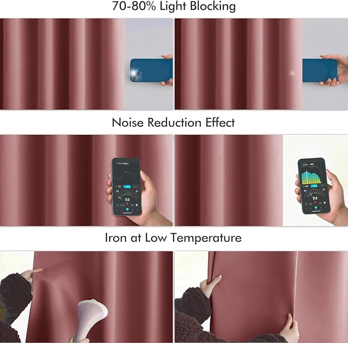 MIULEE Dusty Rose Back Tab Blackout Curtains 102 Inch Long 2 Panels Set for Bedroom, Rod Pocket/Pinch Pleated Thermal Insulated Living Room Darkening Light Blocking Floor to Ceiling Drapes