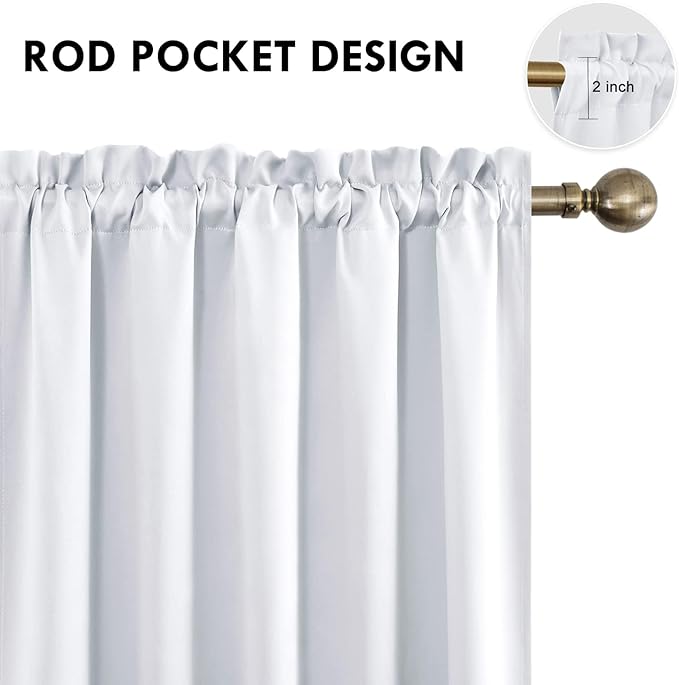 DWCN White Curtains for Living Room Thermal Insulated, Energy Saving & Noise Reducing Bedroom Curtains, White, W 52x L 36 Inch, Set of 2 Rod Pocket Curtain Panels